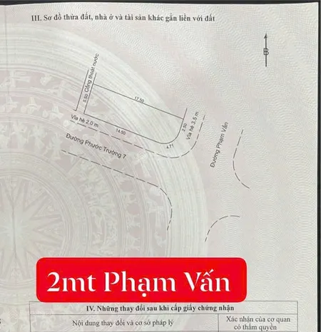 Bán lô đất vip 2 mặt tiền phạm vấn & phước trường 7. dt 95m . giá 18,5 tỷ ctl