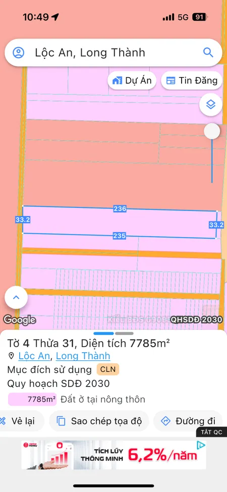 Bán đất 7784.9m² ngang 31m giá 20 tỷ Xã Long Thành