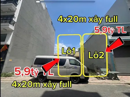 Đất ngang 8m giá tốt 2 sổ có bán lẻ bán 2 lô đất 4x20m(ko lộ giới) hẻm nhựa 7m giá 5.9 tỷ/lô