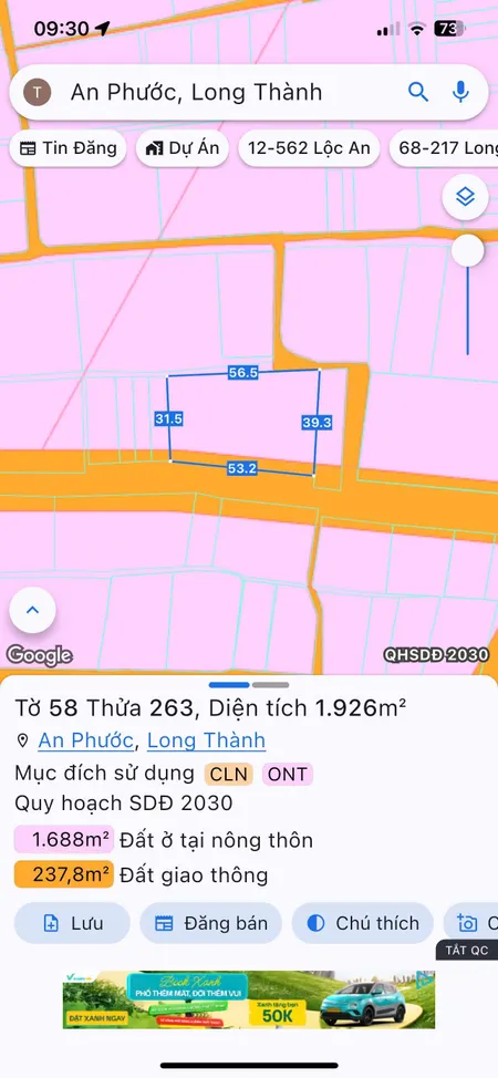 Bán đất 4652.5m² ngang 53m giá 32 tỷ Xã An Phước
