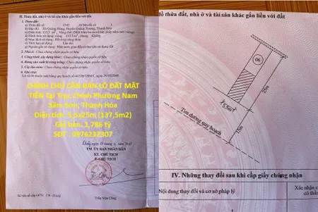 CHÍNH CHỦ CẦN BÁN LÔ ĐẤT MẶT TIỀN Tại Trục Chính Phường Nam Sầm Sơn, Thanh Hóa