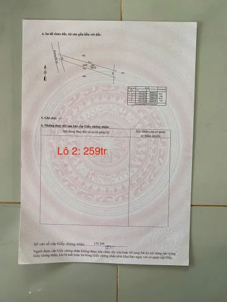 Bán đất 200m² giá 259 triệu Xã Lộc Ninh