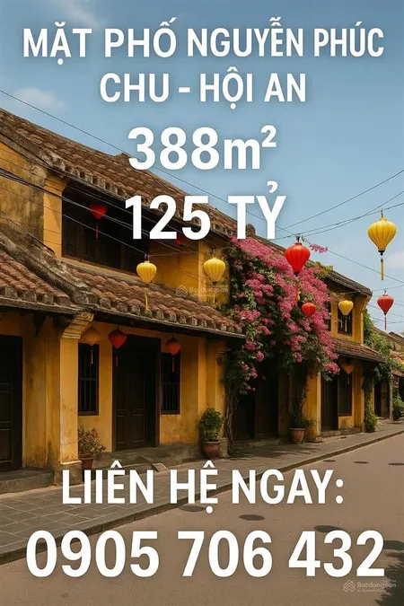 Bán nhà mặt phố nguyễn phúc chu hội an 388m2 125 tỷ siêu phẩm kinh doanh