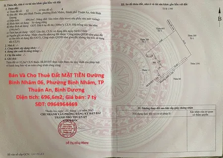 Bán Và Cho Thuê Đất MẶT TIỀN Đường Bình Nhâm 06, Phường Bình Nhâm, TP Thuận An, Bình Dương