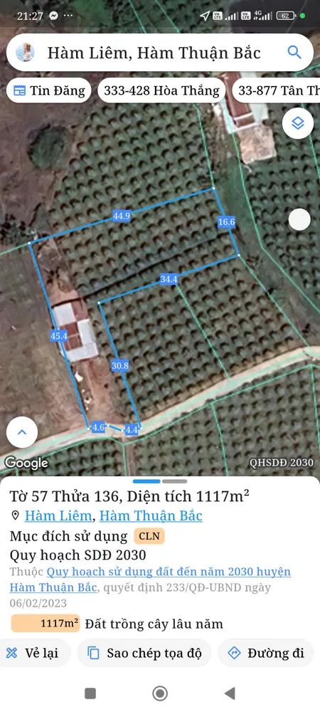 Bán đất 1117m² ngang 12m giá 690 triệu Xã Hàm Liêm