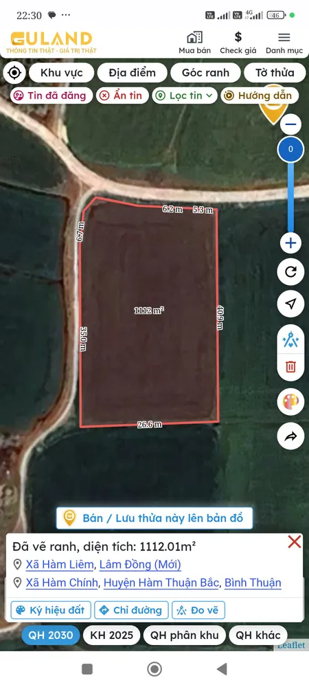 Bán đất 1105m² ngang 28m giá 550 triệu Xã Hàm Liêm