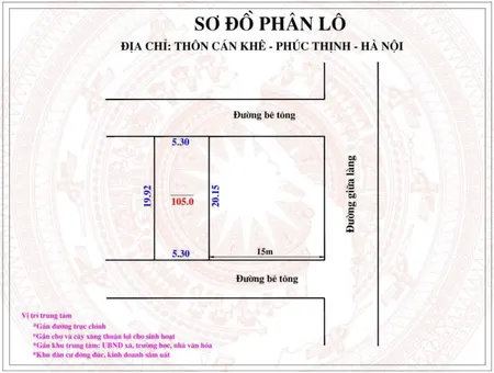 Bán đất 105m² ngang 5.30m Xã Phúc Thịnh