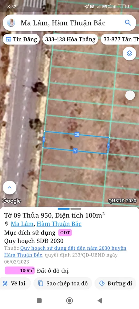 Bán đất 100m² ngang 5m giá 900 triệu Xã Hàm Thuận