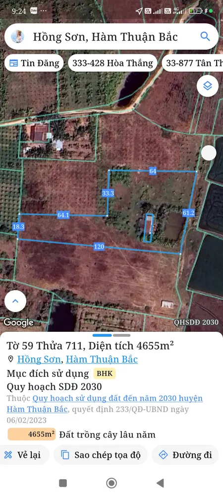 Bán đất 4654m² giá 698.1 triệu Xã Hồng Sơn