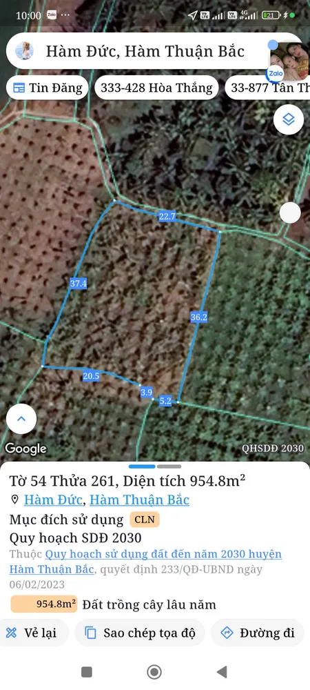Bán đất 840m² giá 260 triệu Xã Hàm Thuận