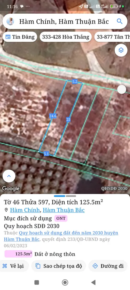 Bán đất 125m² ngang 5,2m giá 450 triệu Xã Hàm Liêm