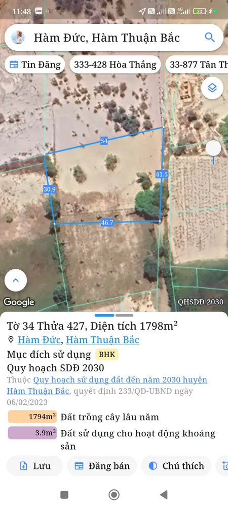 Bán đất 1797m² ngang 41m giá 810 triệu Xã Hàm Thuận