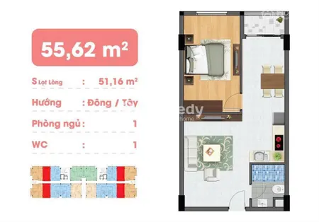Căn duy nhất 1 pn + hiệp thành buidng q12 chỉ 1820 có nội thất cơ bản