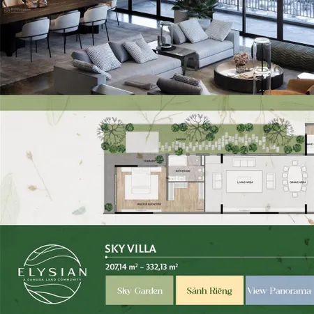 Chỉ từ 15tỷ căn 207m2 penthouse sky villa elysian by gamuda land