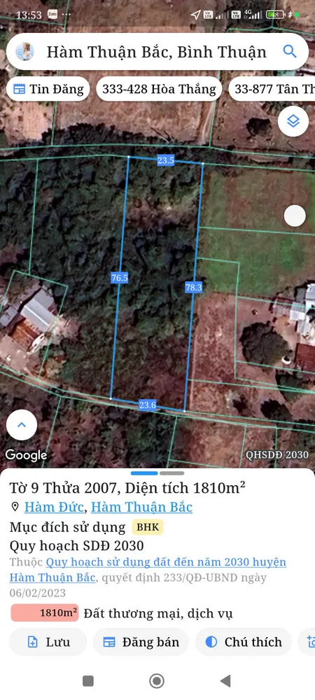 Bán đất 1818m² ngang 46m giá 690 triệu Xã Hàm Thuận