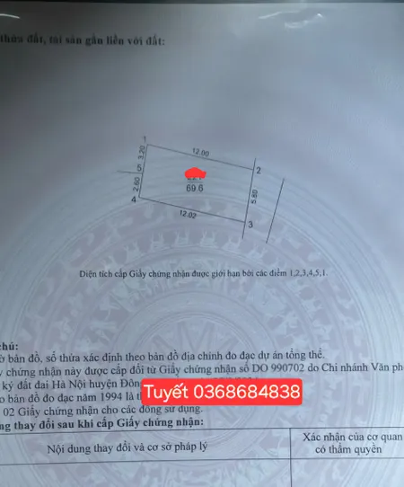Bán đất 69.6m² ngang 5.8m giá 7.95 tỷ Xã Phúc Thịnh