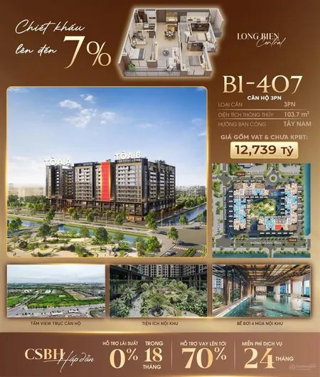 Bán căn hộ cao cấp 3pn, 2wc tại long biên central, 11,9 tỷ diện tích 103,7m2