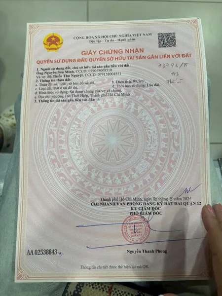 SỔ HỒNG MỚI THƠM MÙI MỰC LÔ ĐẤT GÓC (5.7x18) 2MT HIỆP THÀNH 26, Q12