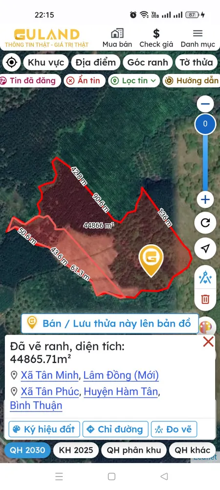 Bán đất 44865.7m² ngang 200m giá 4 tỷ Xã Tân Minh