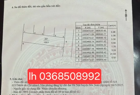 Bán đất 108,5m² ngang 5m giá 2.17 tỷ Xã Kim Anh