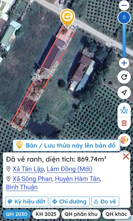 Bán nhà 869.7m² ngang 10m giá 2.4 tỷ Xã Tân Lập