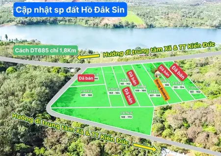 Lô đất đẹp thổ cư view hồ sinh thái 50ha đối diện trung tâm xã mới đắk sin 650tt/1135m2(120m2tc) tl