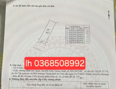 Bán đất 69m² ngang 4,38m giá 1.9 tỷ Xã Kim Anh