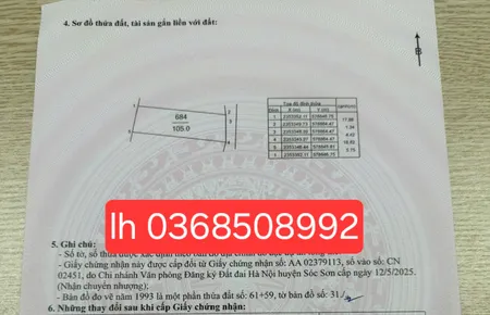 Bán đất 105m² ngang 5,75m giá 2.6 tỷ Xã Kim Anh