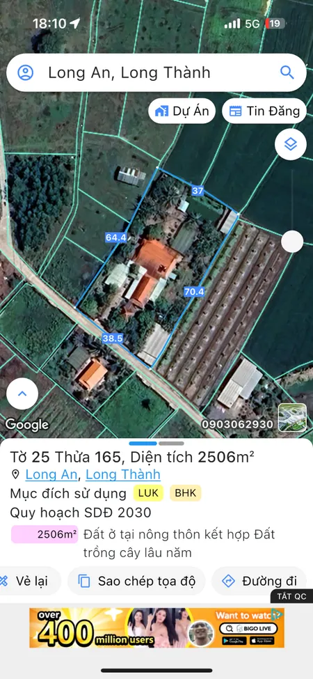 Bán đất 2505.8m² ngang 37m giá 12 tỷ Xã Long Thành
