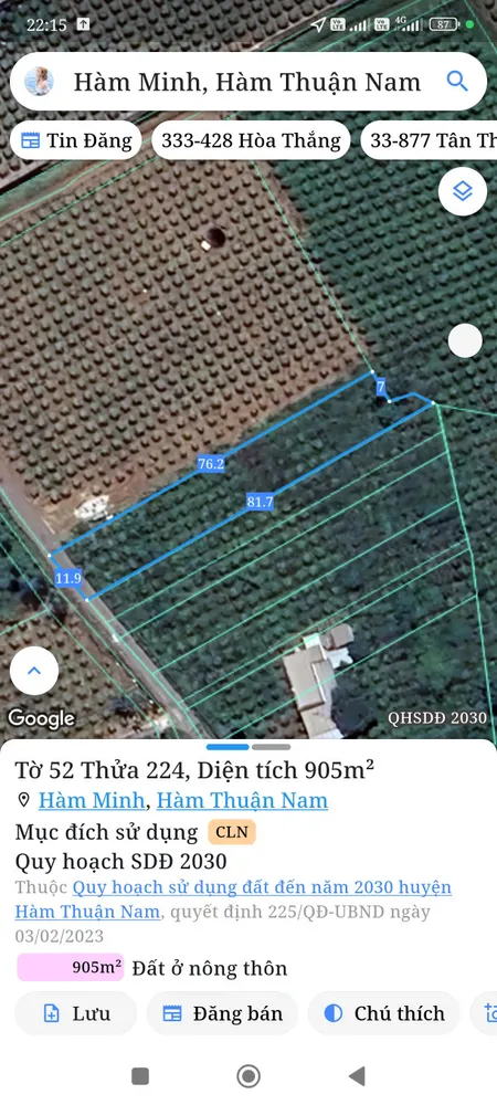 Bán đất 905m² ngang 12m giá 780 triệu Xã Hàm Thuận Nam