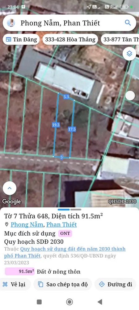 Bán đất 91,5m² ngang 5m giá 600 triệu Phường Bình Thuận