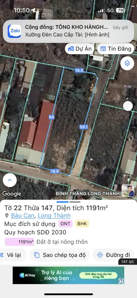 Bán đất 1191.5m² ngang 18m giá 10 tỷ Xã Long Phước