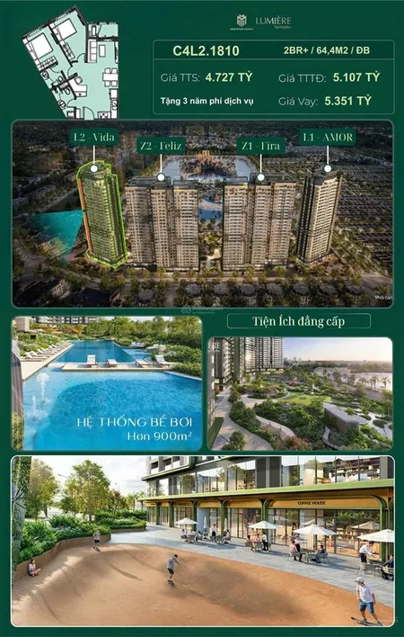 Độc quyền căn 2n + view ngoại khu tại lumiere spring bay