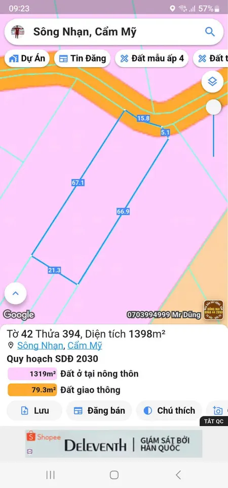 Không có cơ hội nào tốt hơn, cách sân bay Long Thành 2km. Số đang đất trồng cây lâu năm, quy hoạch thổ 100%.