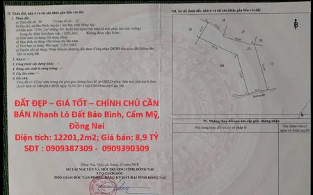 ĐẤT ĐẸP – GIÁ TỐT – CHÍNH CHỦ CẦN BÁN Nhanh Lô Đất Bảo Bình, Cẩm Mỹ, Đồng Nai
