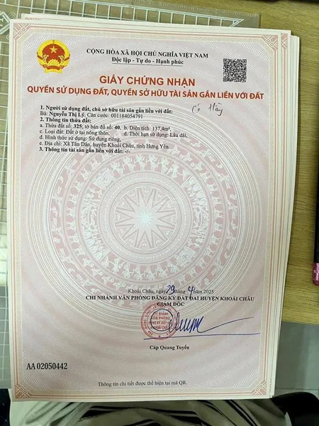Chính chủ đất tại thôn bình dânxã tân dân khoái châuhy. ô tô vào đất hơn 2,620 tỉ full thổ