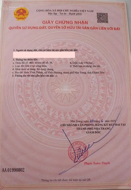 Cần bán lô đất đẹp full thổ cư hẻm nguyễn xiển liên thành p. bắc nha trang 150m2 3,1 tỷ