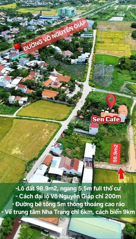 Bán lô đất full thổ cư đường ô tô diên an, diên khánh gần võ nguyên giáp chỉ 18tr/m2