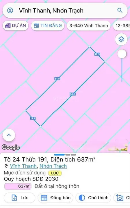 Bán đất vĩnh thanh, nhơn trạch. pháp lý đầy đủ, khu vực sôi động, hợp đầu tư, cơ hội trong tầm tay