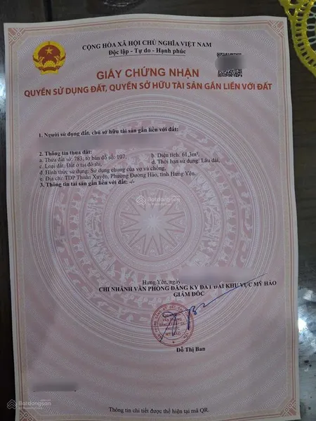 Bán đất thuần xuyên, xã hưng long, mỹ hào, hưng yên, 2,15 tỷ, 61,3 m2