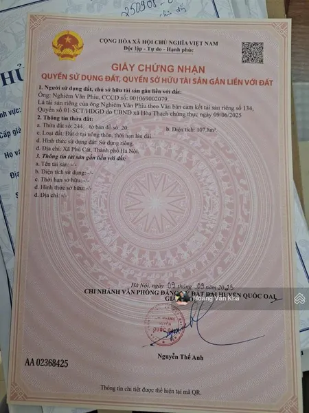 Bán đất 161m2 toàn bộ đất ở tại xã phú cát, gần khu công nghệ cao hoà lạc, giá chỉ 2.4 tỷ