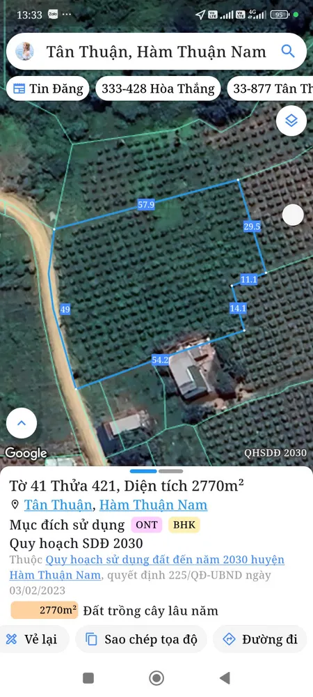 Bán đất 2769,7m² có 300m² thổ cư ngang 49m giá 3.3 tỷ Xã Tân Thành