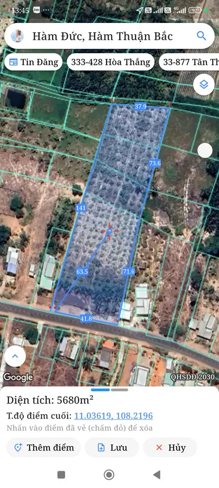 Bán đất 5800m² ngang 44m giá 8.1 tỷ Xã Hàm Thuận