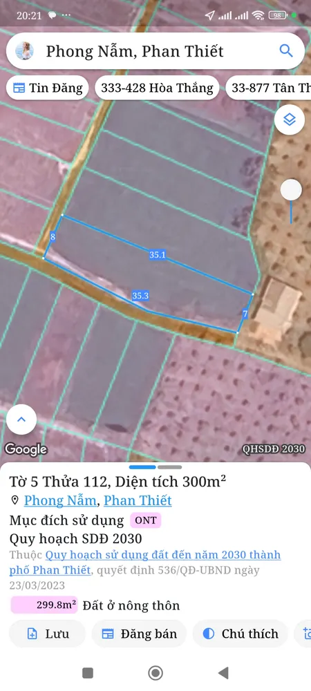 Bán đất 300m² ngang 8m giá 1.1 tỷ Phường Bình Thuận