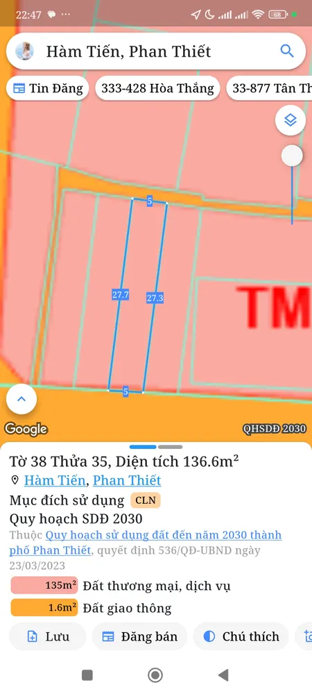 Bán đất 136.6m² ngang 5m giá 6.2 tỷ Phường Mũi Né