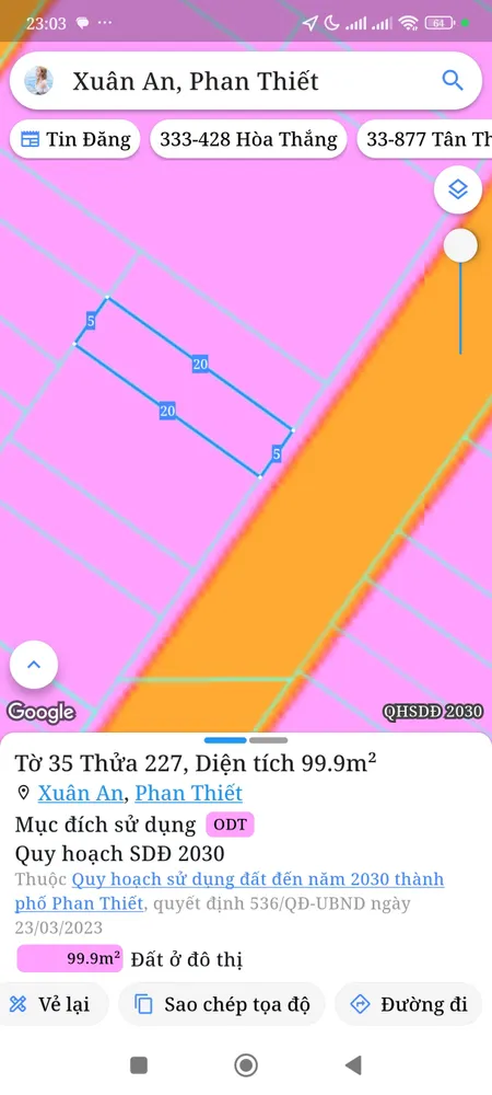 Bán đất 100m² ngang 5m giá 3.25 tỷ Phường Hàm Thắng