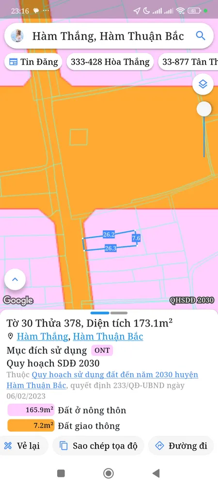 Bán đất 173,1m² ngang 6m giá 3.2 tỷ Phường Hàm Thắng