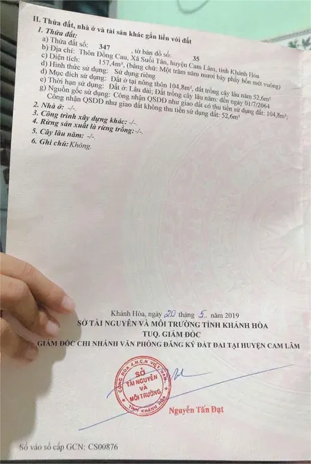 BÁN ĐẤT THỔ CƯ SUỐI TÂN, CAM LÂM, KHÁNH HÒA