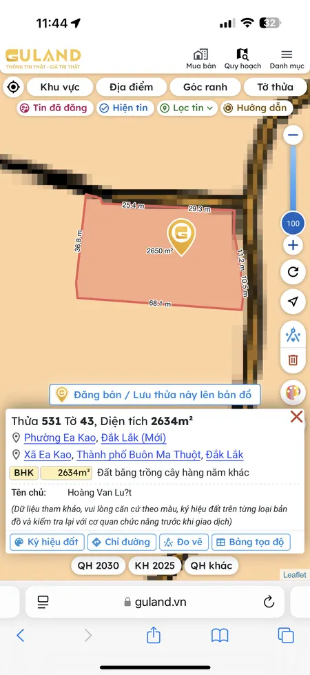 Bán đất 2634m² giá 3 tỷ Phường Ea Kao