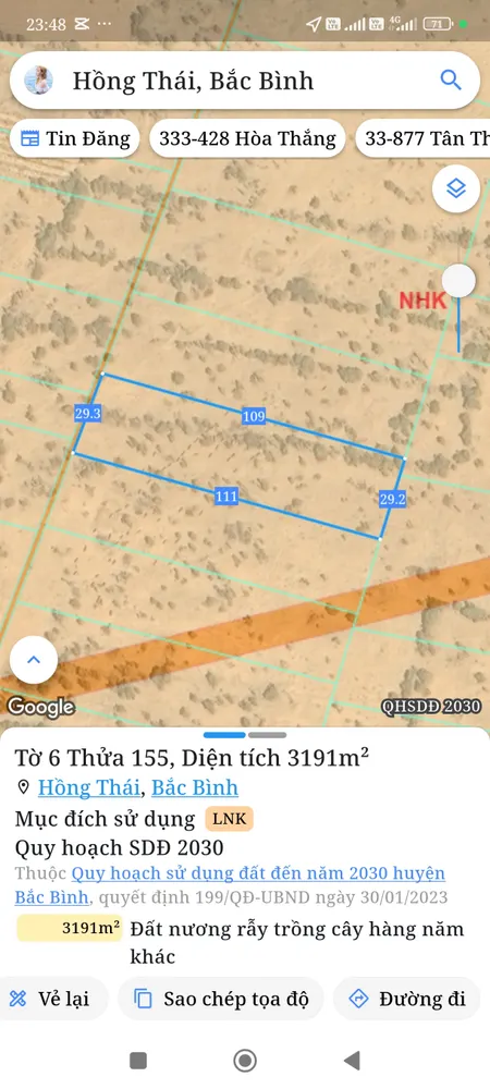 Bán đất 3752m² ngang 29m giá 640 triệu Xã Hồng Thái